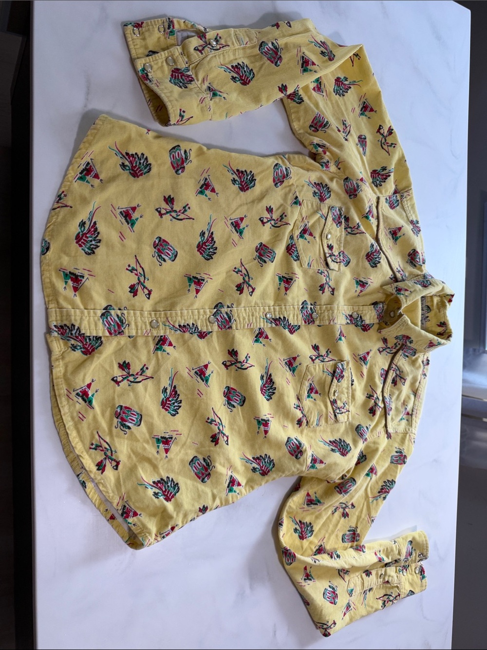Casual Yellow Printed Button-Down Shirt for Women